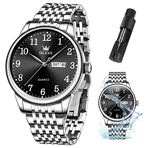 Image of OLEVS Mens Watch Stainless Steel Analog Quartz Watches for Men Day Date Easy Read Diamond Waterproof Dress Luxury Classic Casual Big Face Blue /Black /Gold /Silver Roman Arabic Numerals Men's Wrist Watch
