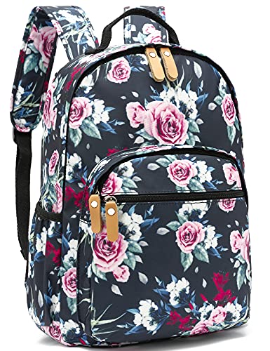 Image of Leaper Water-resistant Floral Backpack Travel Bag bags Satchel (Pink-Dark Blue)