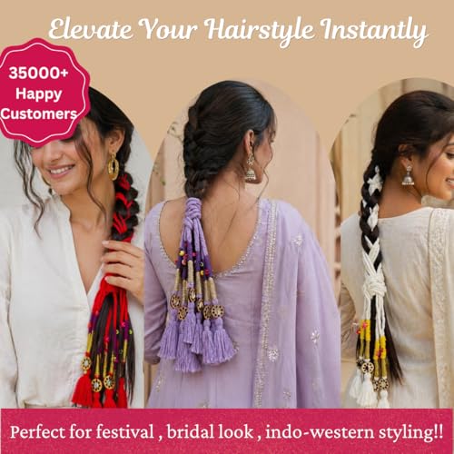 Image of Zippy Flora Handmade Boho Parandi / Paranda Traditional Hair Accessory for Women & Girls | Ethnic Braided Hair Tassels, Choti Hair Extension, Decorative Braid Jewelry for Festive & Wedding Hairstyles (Neelima Lavender)