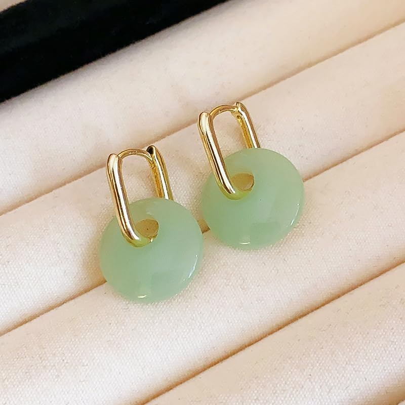 Jade Chunky Gold Plated Dangle Drop Hoop Huggie Earrings for Women Gift for Her - Image 6