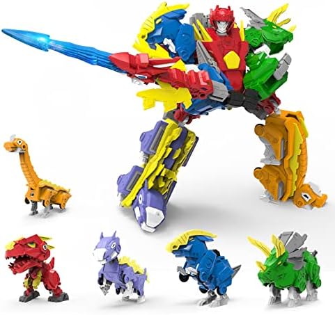 STOULKD Dinosaur Toys Robot Action Figures Deformation 5-in-1 Dragon Take Apart Toys for Boys and Girls Ages 6-12