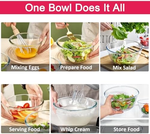 KOMUEE Glass Mixing Bowls with Lids Set, 4-Piece Nesting Kitchen Bowls for Salad, Serving, and Baking, Oven Safe Glass Bowl - Thumbnail 5