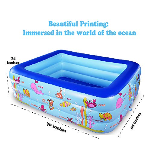WateBom Inflatable Family Swimming Center Pool with Inflatable Soft Floor, 70 inches Ocean World Kids Swimming Pool - Thumbnail 5