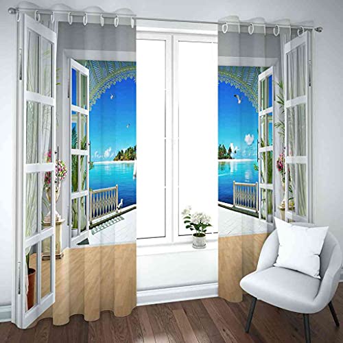 Rideaux salon d'enfants vue mer bleu rideau occultant de fenêtre balcon de 2 pièces