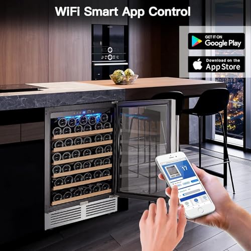 Image of BODEGA 24 Inch Single Zone Wine Fridge with App Control, Holds 52 Bottles