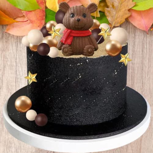 Xiliconie Bear Cake Toppers Bear Figurine Cupcake Decorations With Pearl Balls And Stars For Birthday Baby Shower Party Supplies (Gray) #TOP3