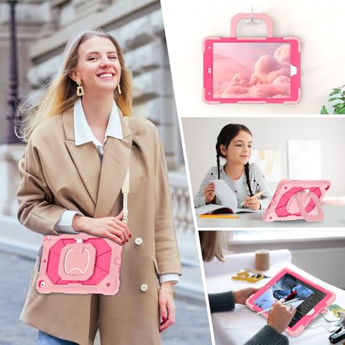 Image of Auizotl Case for iPad 9th /8th /7th Generation 10.2 Inch iPad Case 9th Generation with Screen Protector /Rotate Stand /Pen Holder, Heavy Duty Shockproof i Pad 9th /8th /7th Cases,Rose Pink