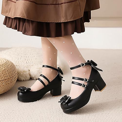 Bowtie Mary Jane Womens Round Toe Block Heels Pumps4
