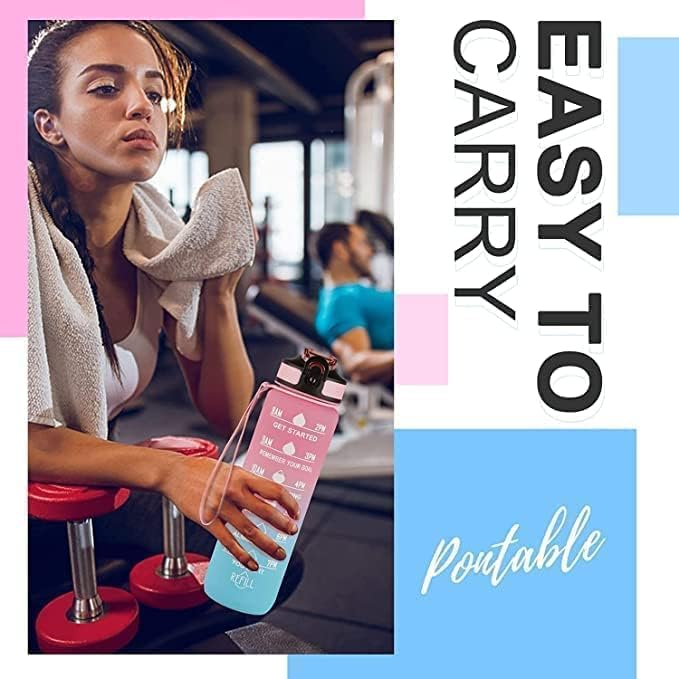 Image of Plastic 1-L Motivational Water Bottle Sipper Bottle For Adults With Time Measurement BPA Free Non-Toxic Water Bottle For |Office|School|College|Gym| Multi Color-1000ML