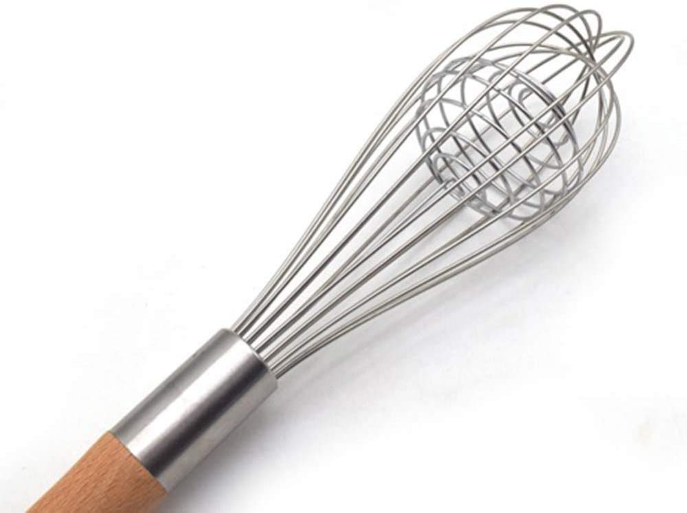 zaizai Batidor De Acero Inoxidable - Mango De Madera - Batidor De Huevos Manual - Utensilios De Cocina para Mezclar, Batir Y Revolver