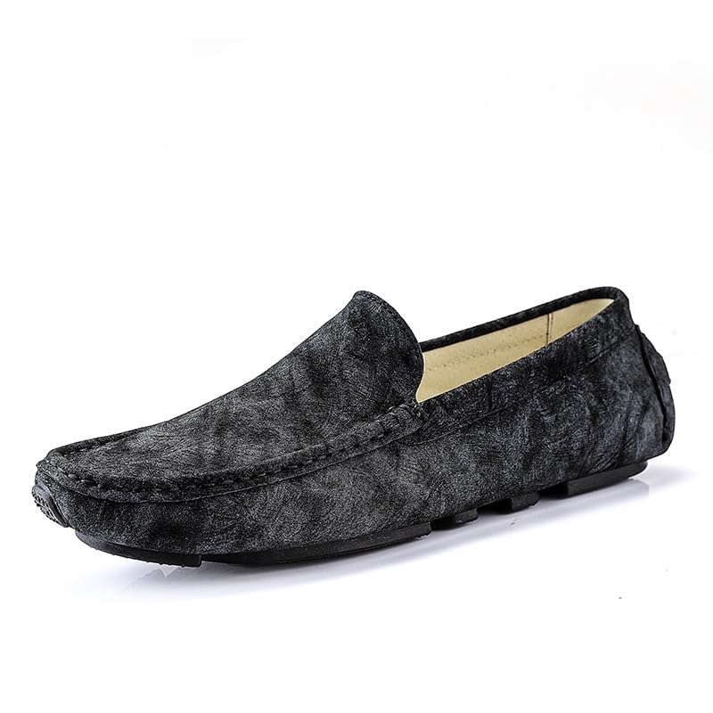 Mens Loafers Round Toe Leather Driving Style Loafer Flexible Flat Heel Lightweight Outdoor Party Slip-on