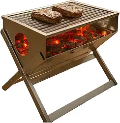 Churrasqueira Portátil a Carvão com Grelha e Estrutura Inox Reforçada Alça de Transporte Fácil de Usar Limpar