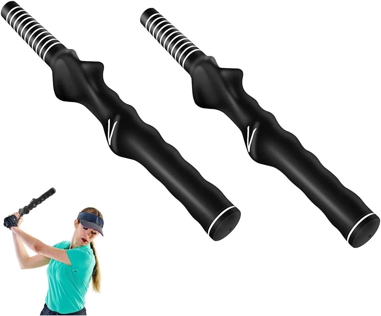 2Pcs Golf Swing Trainer Right-Hand Golf Training Grip, Black Golf Club Training Grip with Durable Rubber Putter Grips Standard Teaching Aid Right Hand Practice Assistant