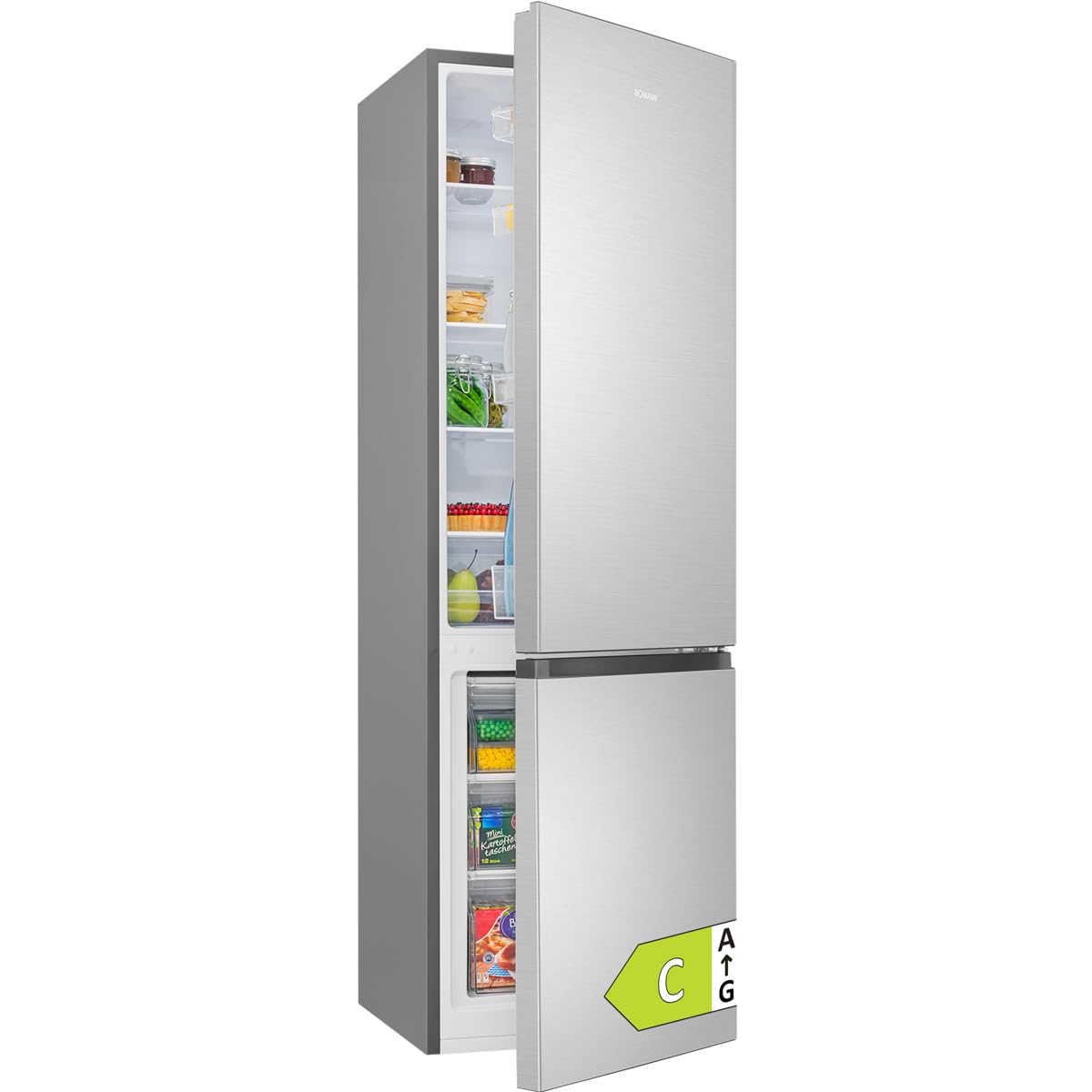 Bomann, Réfrigérateur-congélateur indépendant, 55 cm de large, 268 L, Eclairage LED, KG7353, Inox