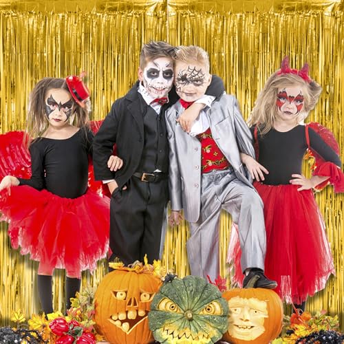 Image of 4 Pack Gold Fringe Curtain Backdrop Tinsel Streamers Birthday Party Decorations Christmas Photo Booth Backdrop Halloween New Year Graduation Baby Shower Theme Party Decorations