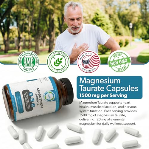Image of Magnesium Taurate 1500mg, Supports Heart Health and Sleep, 90 Veg Capsules | Magnesium Taurate Supplement Support Heart Health and Better Sleep, GMP Certified, Gluten Free, Non-GMO, Made in USA