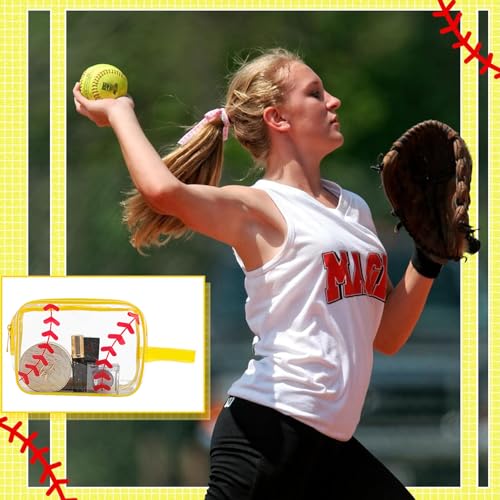 16PCS Softball Cosmetic Bag - Softball Gift Accessories Bags Goodie Snack Makeup Bag,Waterproof Softball Clear PVC Travel Bag,Toiletry Zipper Pouch Organizer,Softball Team Gifts for Girls Team Player 6
