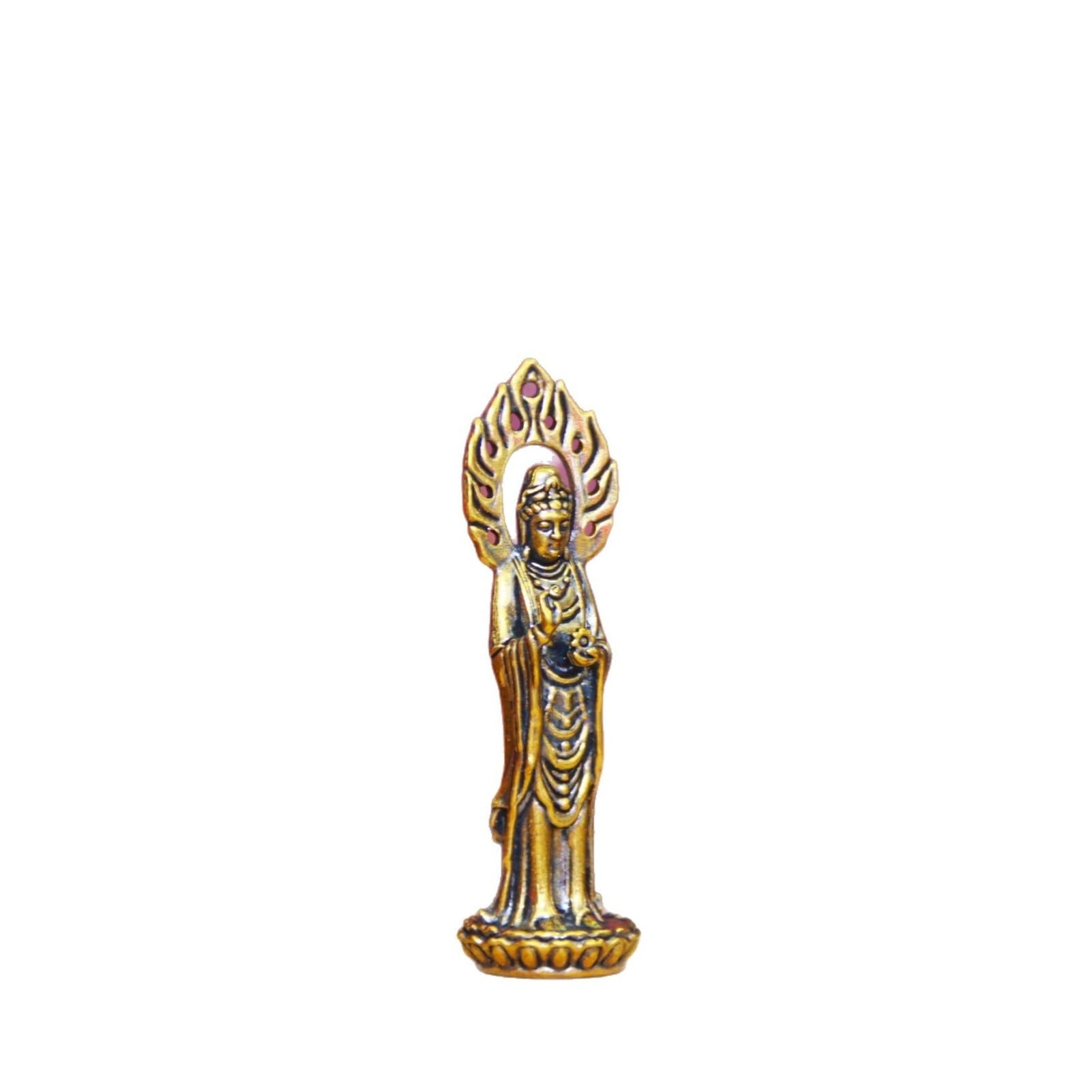 Huolimxun Retro Brass Buddha Guanyin Bodhisattva Statue Ornament Religious Blessing Portable Small Bronzeware Home Car Decoration Gift