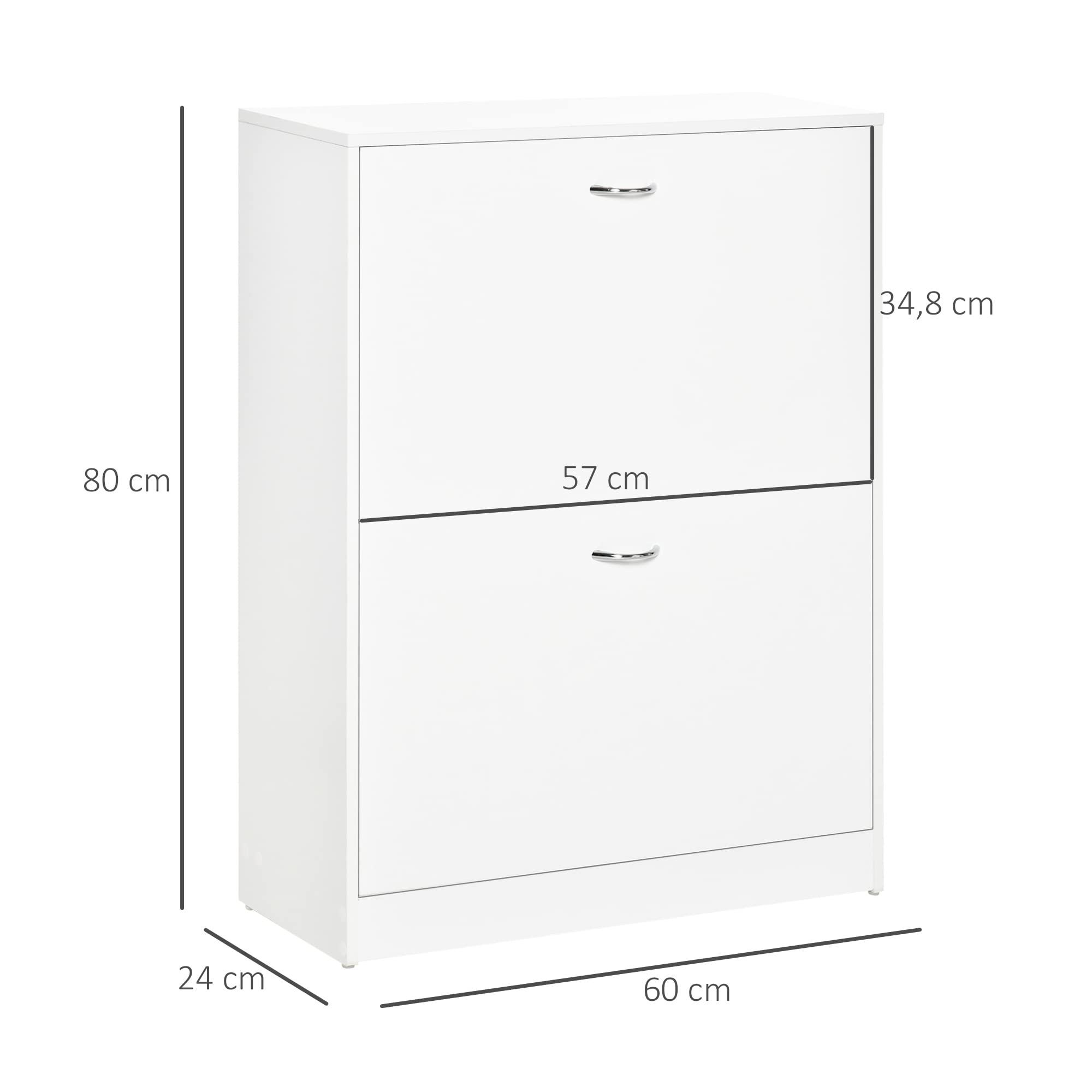 HOMCOM Armoire à Chaussures 2 Portes Abattantes 60L x 24l x 80H cm Blanc | Meuble à Chaussures