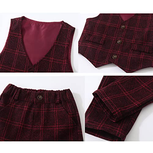 Image of Kimocat Boys 3Pcs Clothing Sets Elegant Long Sleeve Shirts + Vest with Flower+Pants Party Suit