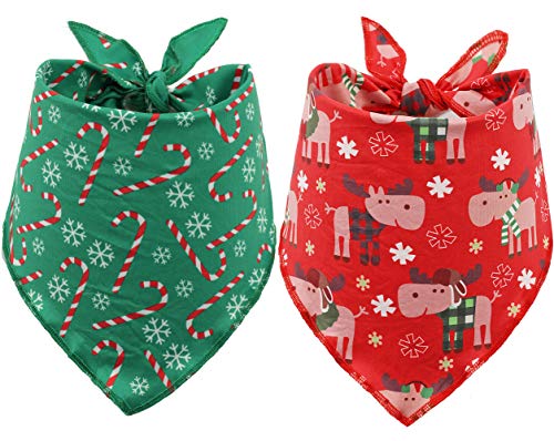 BoomBone 2 Pack Christmas Bandana for Dogs,Triangle Bibs Pet Scarf for Dogs