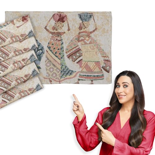 Image of HOKIPO Cotton Jacquard Placemats Set of 4 (12x18 Inches) (IN-530-D3*4) Multicolor Tribal Women