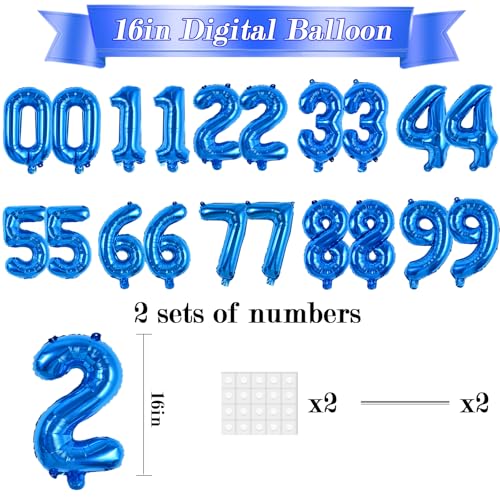 Image of TONIFUL 20 Pcs Number Balloon 2 Set 16 Inch Blue 0-9 Numbers Balloons | Small Custom Digital Mylar Foil Ballons for Birthday Halloween Graduation Anniversary 2027 New Year Eve Party Decorations