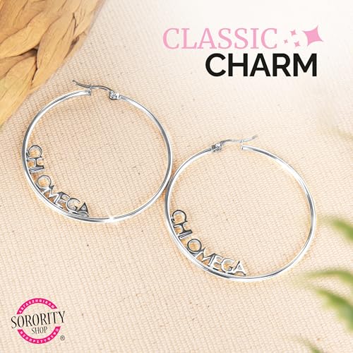 Sorority Shop Alpha Chi Omega- Hoop Silver-Plated Dainty Earrings for Women -Alpha Chi Omega Jewelry with Ideal 2" Diameter Hoops - Alpha Chi Omega Gifts2