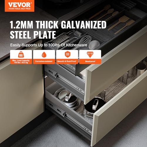 VEVOR Soft Close Drawer Slides 6 Pairs 16 Inch, Heavy Duty Full Extension Side Mount Ball Bearing Drawer Glides Kitchen Cabinet Rails, 100LB Load Capacity by VEVOR - Image 2