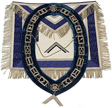 MASONIC WORSHIPFUL MASTER 100% Lambskin Apron Blue With Chain Collar + Free Jewel