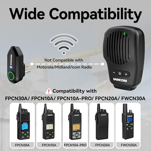 Image of SAMCOM Wireless Bluetooth Walkie Talkie Mic with 2 Pin Dongle | Cordless,10-Hour Battery, IP67-rated Waterproof, Clear Sound, Solid Build, Hands-free,Easy Pairing for FPCN30A FPCN10A Radios