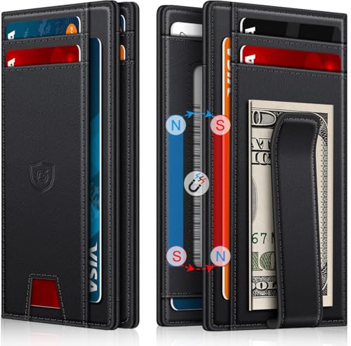 Image of Wallet for Men 14-16 Cards, Minimalist Men Leather Wallet, Men's Front Pocket Bifold Wallets with Money Clip, Slim Thin Card Holder RFID Blocking Bill Folder & Magnetic Closure, Gifts for Men, Black