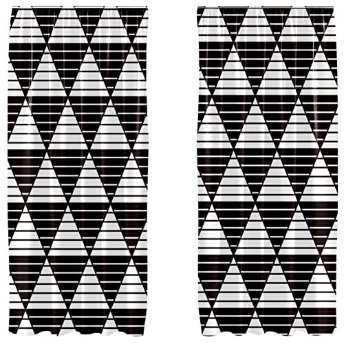 Paneles de decoración nórdica para sala de estar, cortinas de triángulos blancos y negros de 55x84" 2