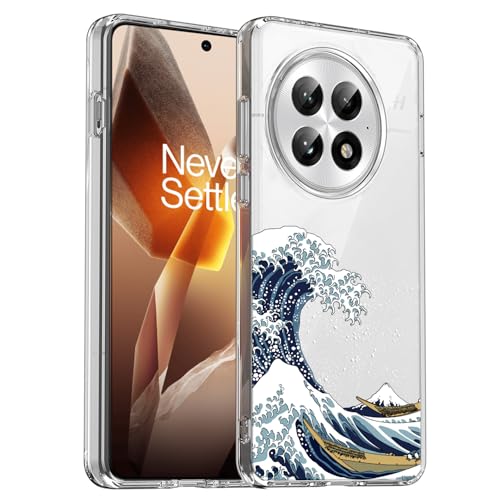 Unov Case Compatible with OnePlus 13R 5G Clear with Art Great Wave Design Soft TPU Shock Absorption Slim Embossed Pattern Protective Back Cover Case