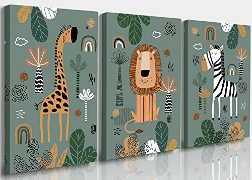 Image of GUBIYU Boho Nursery Wall Art,Green Nursery Prints,Neutral Nursery Wall Art,Nursery Decor,Set of 3 Prints Canvas Printable Art,A002 Green brown white,16'' X 12''x 3 PCS ( 40cm X 30cm X 3 Panel )
