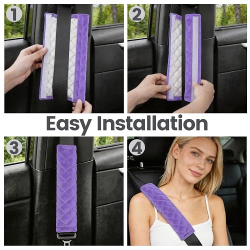 Image of Amooca Soft Auto Seat Belt Cover Seatbelt Shoulder Pad Cushions 2 PCS Universal Fit for All Cars and Backpack for a More Comfortable Driving Violet