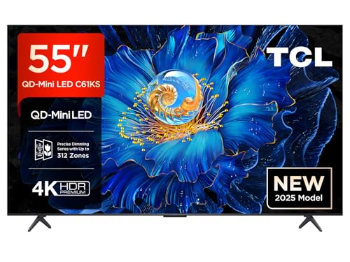 TCL 55C61KS 55' Mini LED TV, 4K UHD QLED, Smart Google TV con Dolby Atmos, Game Master