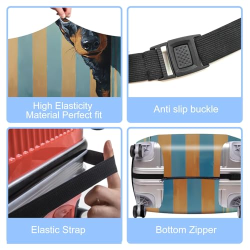 Image of Luggage Cover with Manchester Terrier Design - Stylish Dog Print Suitcase Protector with Blue and Yellow Stripes - Fits 20-22 Inch Travel Luggage,S