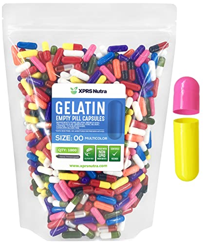 Image of XPRS Nutra Size 00 Empty Capsules - 1000 Count Empty Gelatin Capsules - DIY Filling - Fillable Pills Gel Caps for Do-It-Yourself Supplements (Multi Color)