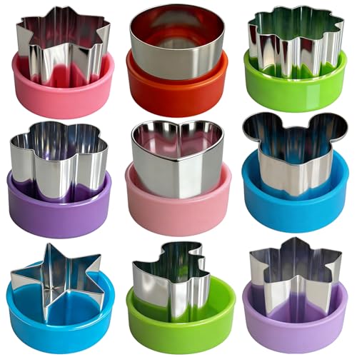 LBUQSVF 9 PCS 1.5 In Mini Cookie Cutters Set for Kids Stainless Steel Small Sandwich Food Cutter Shapes Fun Shaped Tiny Dinosaur Heart Star Circle Flower for Lunch Fruit Vegetable Cheese Clay