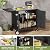 ahomrt Outdoor Grill Table with Sink, Metal Worktable Kitchen Cabinet Island w/ 304 Stainless Steel Sink, Foldable Top and Storage Cabinet, Rolling Grill Cart with Wheels for Garden, Backyard and Lawn
