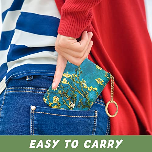 Image of Aiawoxc Credit Card Holder, Small RFID Wallet Slim Leather Card Organizer Case with Zipper and Keychain, Almond Tree