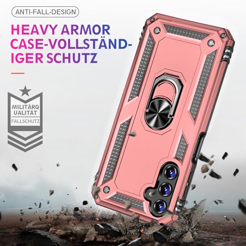 Image of Heavy Duty Case for Samsung Galaxy S25 Phone Case with Screen Protector, Military Grade Shockproof Rugged Protective Cover for Samsung S25, with Metal Ring Magnetic Kickstand (Pink)