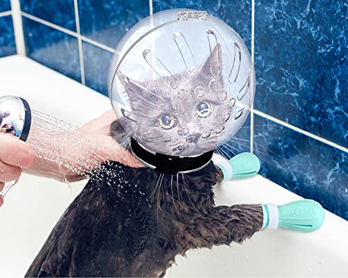 Image of Cat Muzzle for Grooming Adjustable Hood with Paw Covers,Large | Breathable Anti Bite Muzzles Anti Scratch Boots Silicone Pussy Shoes Boots Kitten Paw Protector for Pet Bathing Shaving