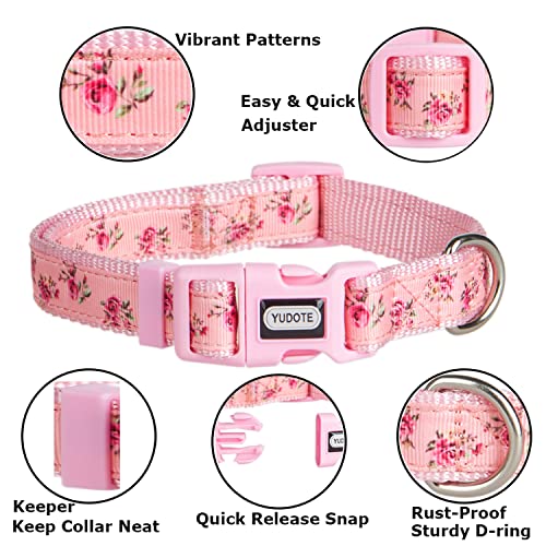 YUDOTE Adjustable Pink Nylon Dog Collar Large with Floral Patterned Ribbon for Lively Female Dogs Neck 40-66cm - Image 4