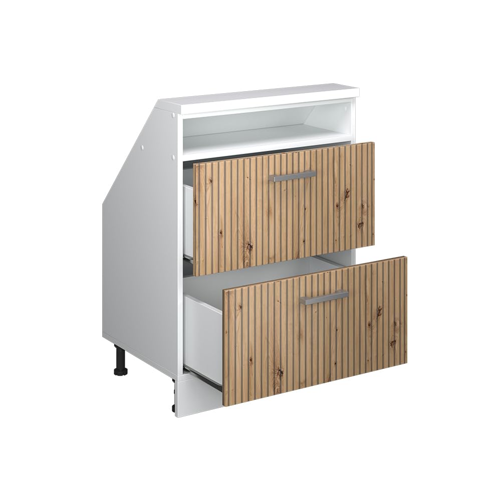 Vicco Meuble de Rangement sous Pente Rion, Chêne Artisan/Blanc | L60 x P46 cm , avec 2 tiroirs, gain de place pour les pièces mansardées