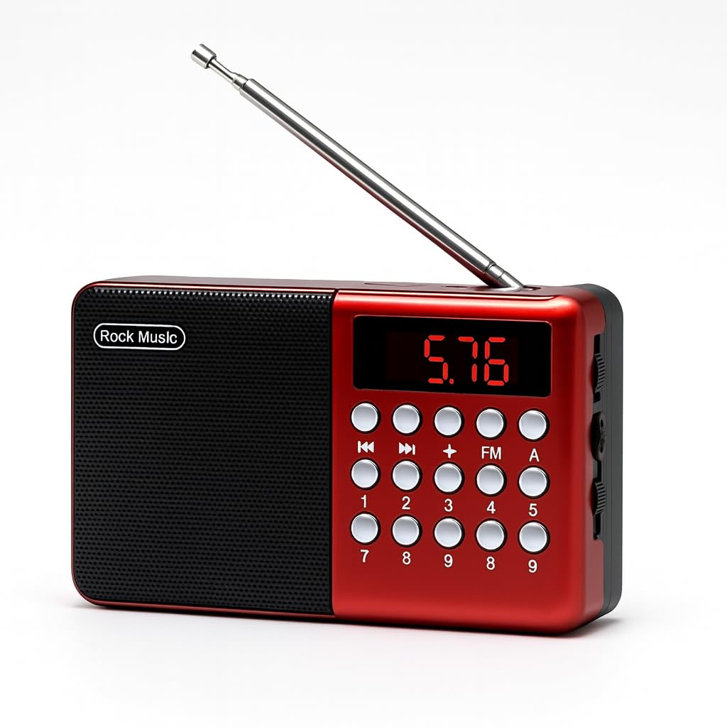 Pocket Blast FM Radio with Bluetooth Speaker with Powerful Sound,FM Recording, Antenna, 6w-12 Hours (USB Charging) and Number Pad | Red (Pack of 1)-image-37