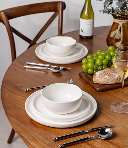 Image of TheTerra Ceramic Dinnerware Sets for 4, 12 Pieces Handmade Reactive Glaze Plates and Bowls Set, Scratch Resistant Dish Set, Oven & Microwave & Dishwasher Safe, White Speckled
