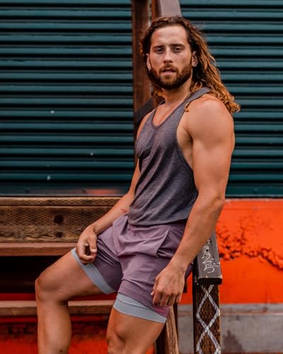Image of maamgic Mens Workout Shorts 2 in 1 Stretch 5 inch / 7 inch Gym Shorts Running Shorts with Compression Liner Zip Pocket