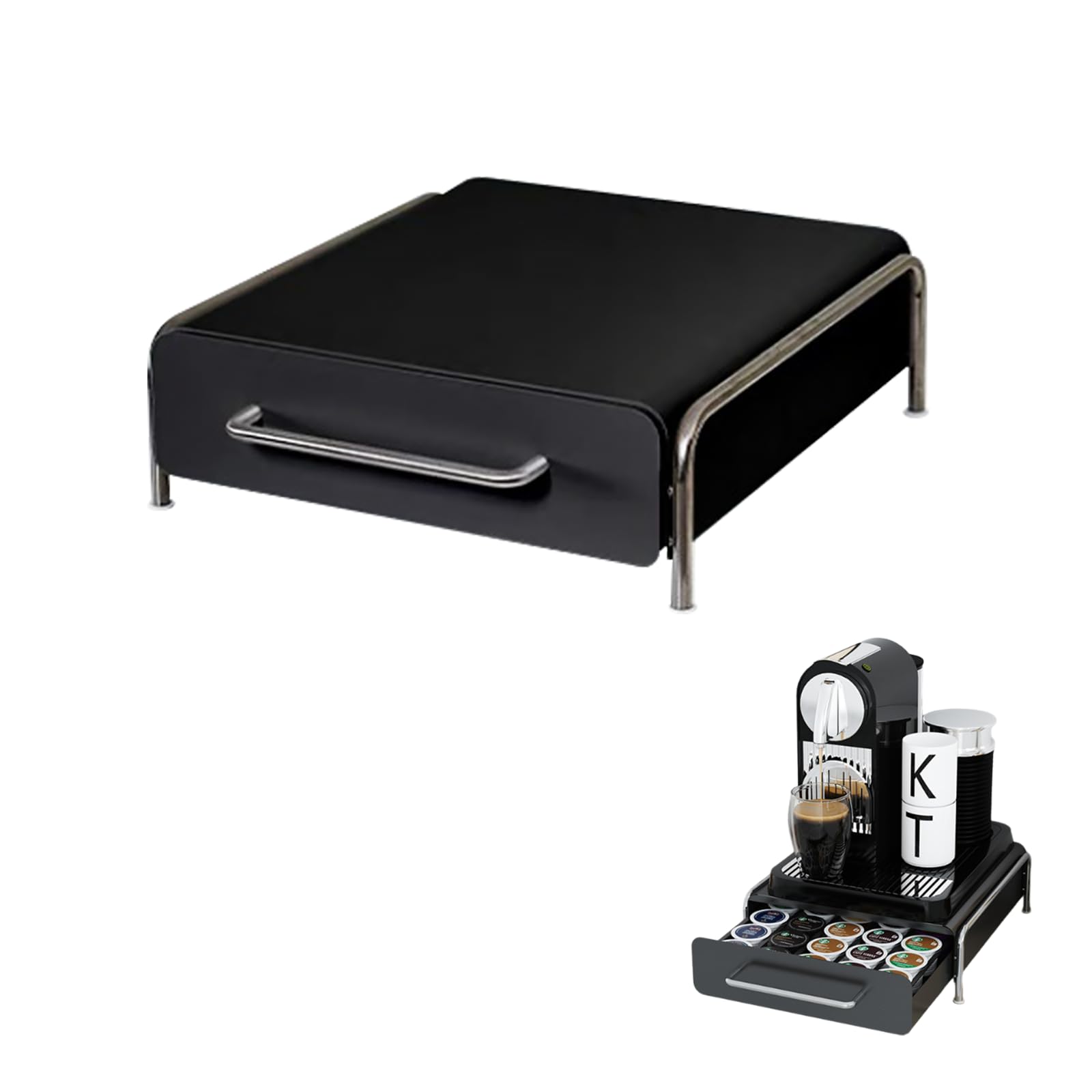 Fortuccai Pod Holder Drawer Capsule Organizer, Pull Out Coffee Pods Storage, Slide Out Drawers Holder for Capsules, Under Brewer Storage Sliding Drawer, Home Kitchen Counter Organization (Black, L)